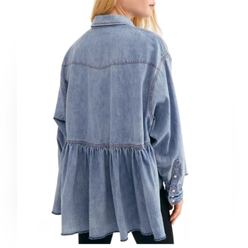 Free People Oversized Denim Peplum blouse, size XS - Picture 2 of 7
